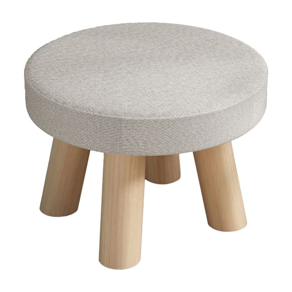 chaungfeng Round Padded Ottoman, 10.63incy 4 Legs-Simple Linen Foot Rest Stool (White)