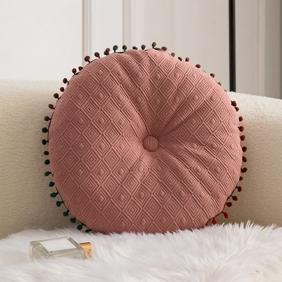 chaungfeng Round Pillow Cushion with Tassels for Couch Decorative, Soft Pillow Cushion, Small Throw Pillow Solid Color for Living Room Bed Floor Office,(Diameter16 Inch)