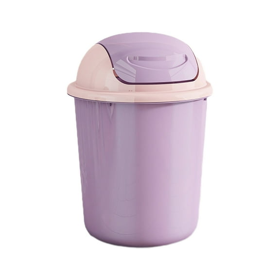 chaungfeng Round Trash Can with Lid, Office Bathroom Waste Bin Plastic Garbage Bin Odor Control Small Space Desk Side Bin 9.8"x14.3" (Purple)