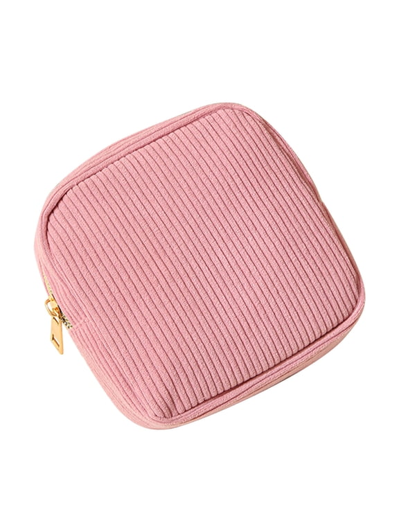 Sanitary Napkin Storage Bag, Corduroy Period Bag for Women, Cute Portable Period Pouch with Zipper, Tampons Holder, Purse, Small Item Storage Bag (5.1x5.1x1.9 in)