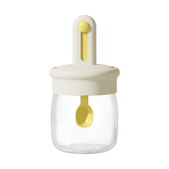 chaungfeng Seasoning Jar with Retractable Spoon for Kitchen Counter Keeping Sugar, Salts, Spice, Sauce, Glass Transparent Condiment Storage Box, Food Storage Containers Jars(Yellow)
