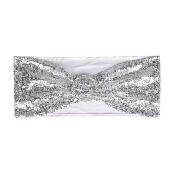 chaungfeng Sequin Bow Chair Sashes, Ties Bow Stretch Floating Decorative Tape for Party Hotel Wedding Banquets Decoration, Chair Cover Not Included, Silver
