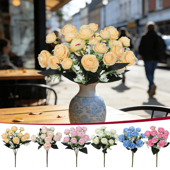 chaungfeng Silk Rose Peony, Artificial Flowers Beautiful Bouquet for Wedding Party Home Decoration Mariage Fake Flower,Yellow