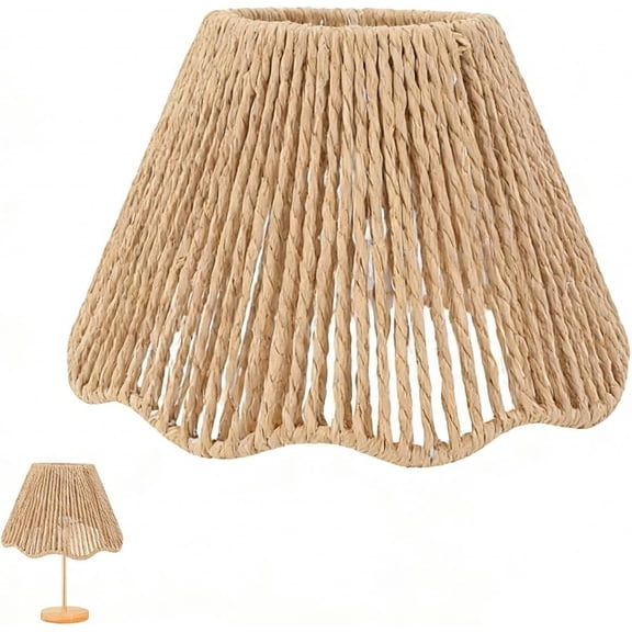 chaungfeng Small Rattan Lamp Shades, Boho Small Lamp Shades for Table Lamps, Rope Woven Desk Lampshade Decorative Wicker Drum Vintage Pendant Hanging Lamp Shade for Floor