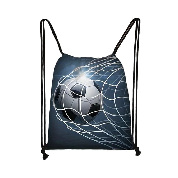 chaungfeng Soccer Ball Drawstring Bags, Sports Drawstring Backpack for Adults Women Men, Black Daypack Bag for Work Gym Swim Travel Hiking, Small