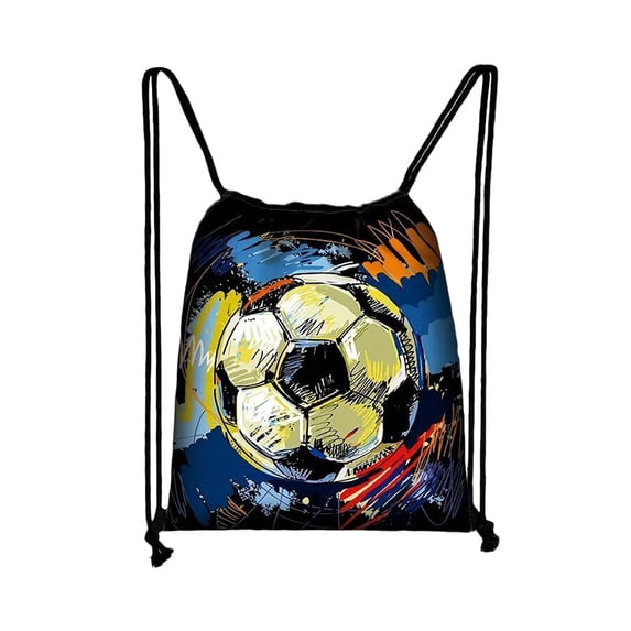 chaungfeng Soccer Ball Drawstring Bags, Sports Drawstring Backpack for Adults Women Men, Black Daypack Bag for Work Gym Swim Travel Hiking, Small