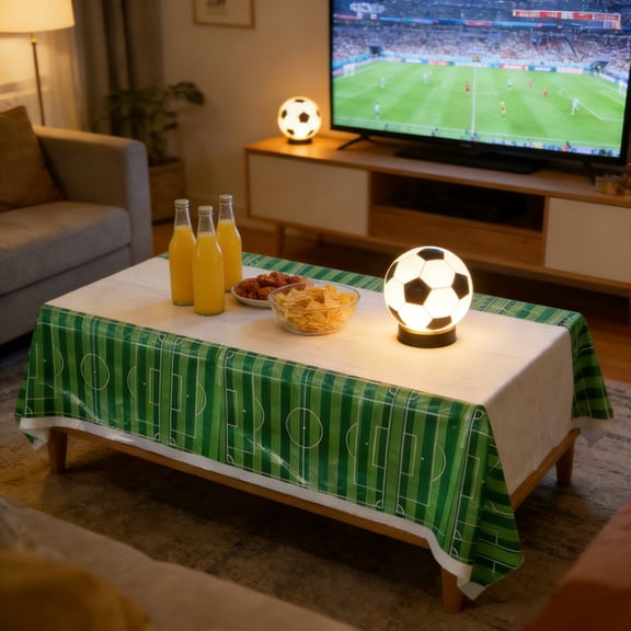 chaungfeng Soccer-Themed Party Tablecloth 70.9x42.5in, Football Patterns Table Cover Waterproof Washable Rectangular for Buffets Birthday Party Holiday Dinners Picnics and Kitchen Decor