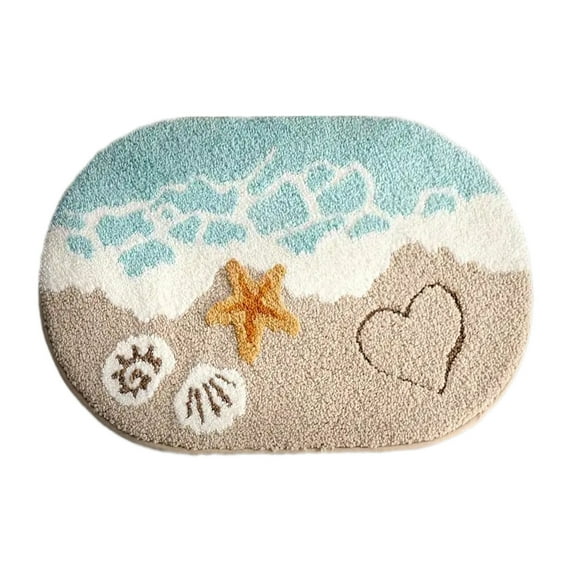 chaungfeng Soft and Absorbent Beach Bathroom Rug, Non-Slip Backing, for Bathroom, Kitchen and Entryway Decor, Sea Beach Starfish Shell Bath Decor, 23.6x15.7 Inches (A)