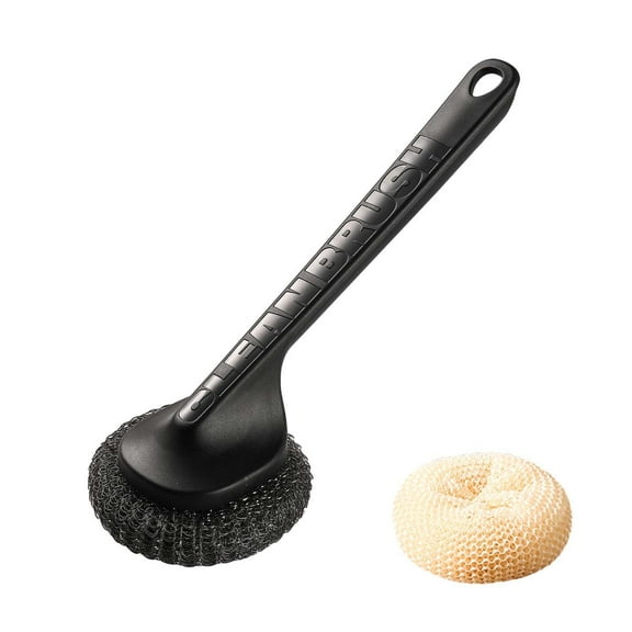 chaungfeng Stainless Steel Cleaning Sponges, Kitchen Brush Pot Replaceable Dishwashing Scrubbing Scouring Pad, Household Brush with Handle without Drop