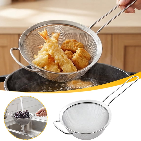 chaungfeng Stainless Steel Fine Mesh Strainer Colander Sieve with Handle for Rinsing Grains Beans Rice Fruits etc.Silver (1, 7.48 inch)