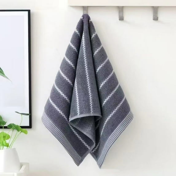 chaungfeng Thickened Towel with Stripe, Cotton Soft Absorbent Plain Color Household Wash Face Gift Towel, Use as Bath Fitness Towel, Sports Towels, Yoga Towel 12,6x27.6 Inches