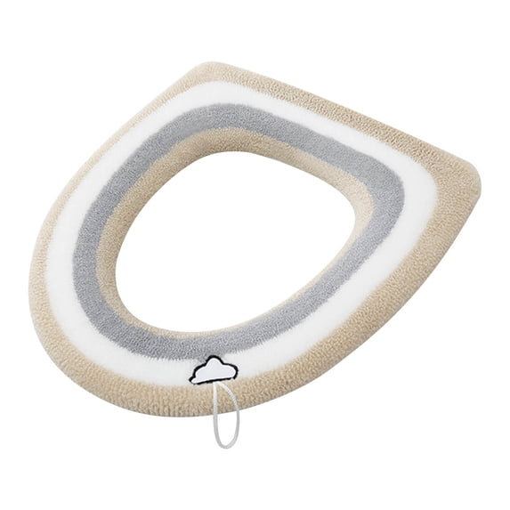 chaungfeng Toilet Seat Cover Pad, O Type Warmer Stretchable Thicker Knitted Toilet Seat Cushion for Fall and Winter, Double Color Plushs Washable Cloth 14.5"x16.5" (Beige)
