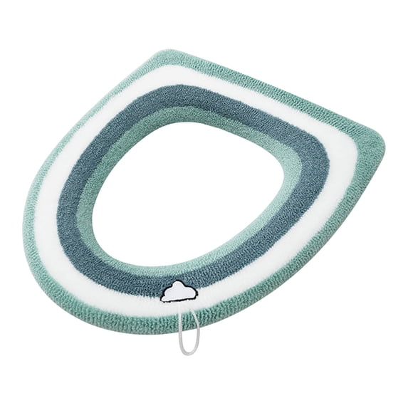 chaungfeng Toilet Seat Cover Pad, O Type Warmer Stretchable Thicker Knitted Toilet Seat Cushion for Fall and Winter, Double Color Plushs Washable Cloth 14.5"x16.5" (Green)