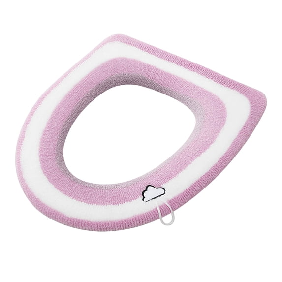 chaungfeng Toilet Seat Cover Pad, O Type Warmer Stretchable Thicker Knitted Toilet Seat Cushion for Fall and Winter, Double Color Plushs Washable Cloth 14.5"x16.5" (Pink)
