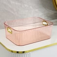 thumbnail image 1 of chaungfeng Transparent Stripe Makeup Organizer Box, Stylish and SturdyCapacity Sundries Storage Basket with Handle for Office Snacks Bathroom Essentials and Desktop Organization,9.2"x6.3"x3.5", 1 of 6