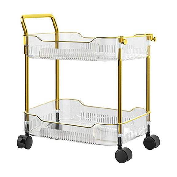 chaungfeng Two Tier Transparent Rolling Cart with Wheels, A Practical Cart with Handles and Locking Swivel Casters for Storage In The Kitchen Office and Bedroom (A)