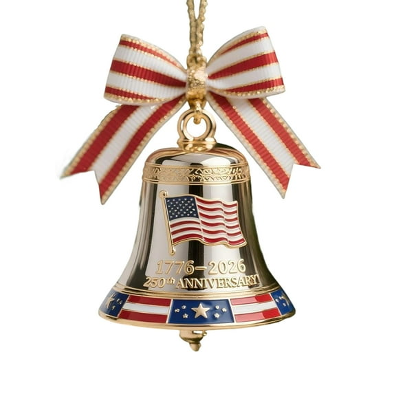 chaungfeng United States 250th Anniversary Bell Ornament, Collector's Keepsake, 2D Flat Patriotic Christmas Tree Decoration Pendant , Liberty Tribute, Holiday Decor (Silvery, 2.6"x3.15")