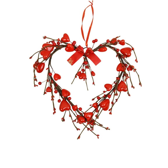 chaungfeng Valentine's Day Berry Wreath, 7.87inch Artificial Heart Shaped Berries Wreath with Ribbon Bow, for Wedding Anniversary Party Home Wall Window Festival Decoration (Red)