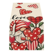chaungfeng Valentine's Day Gnome Love Heart Table Runner, Valentine Red Kitchen Table Runner with Gnome Pattern, for Mother's Day Wedding Anniversary Holiday Decoration 13x35 Inches