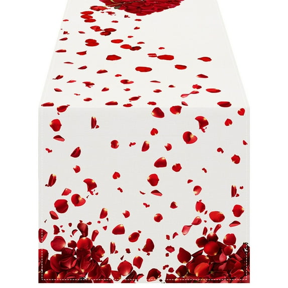 chaungfeng Valentine's Day Heart Petal Table Runner, Valentine Red Kitchen Table Runner with Heart Petal Pattern, for Mother's Day Wedding Anniversary Holiday Decoration 13x72 Inches