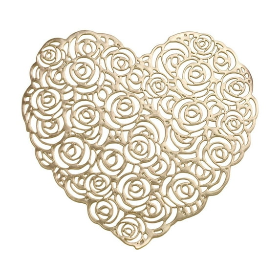 chaungfeng Valentine's Day Rose Heart Placemats, 15"x15" Valentines Decorations Placemat Non-Slip Decorative Table Setting Table Mats for Wedding Dining Party Home Kitchen (Gold)