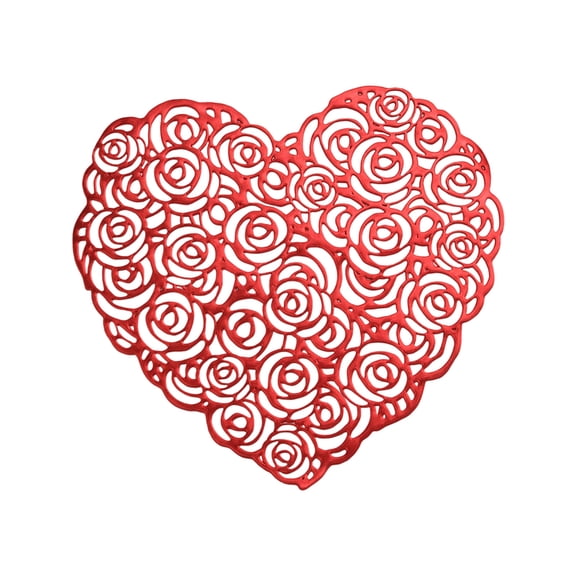 chaungfeng Valentine's Day Rose Heart Placemats, 15"x15" Valentines Decorations Placemat Non-Slip Decorative Table Setting Table Mats for Wedding Dining Party Home Kitchen (Red)