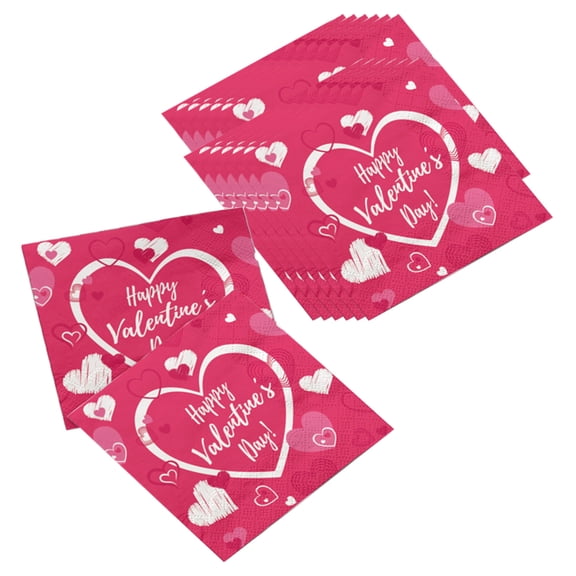 chaungfeng Valentine's Heart Napkins, 16-Pack Disposable 6.5x6.5 Inch Decorative Handkerchiefs, for Party Table Setting, Celebration