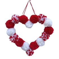 chaungfeng Valentines Pom Pom Wreath with Felt Balls & Hearts - 11 Inch Valentine's Day Garland for Front Door, Indoor/Outdoor Wedding Decor (D)