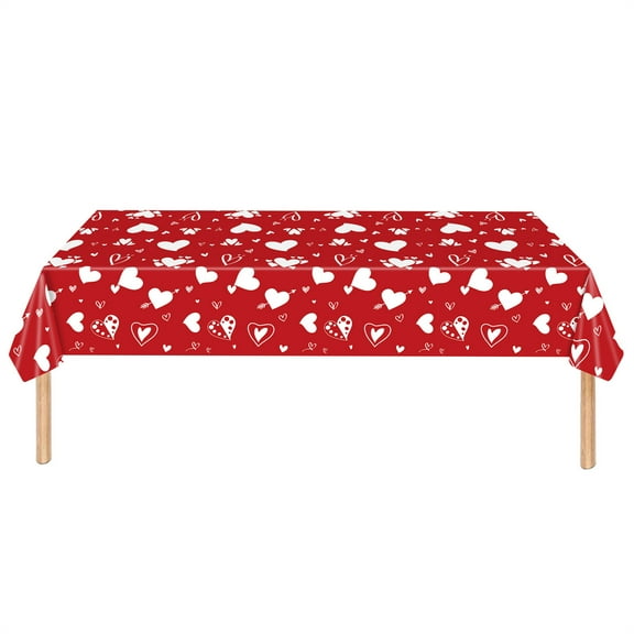 chaungfeng Valentines Tablecloth - Red Heart Valentines Table Cloth, Disposable Rectangle Valentine Table Cover for Valentine's Table Decorations and Party Decor, 87 x 54 Inch