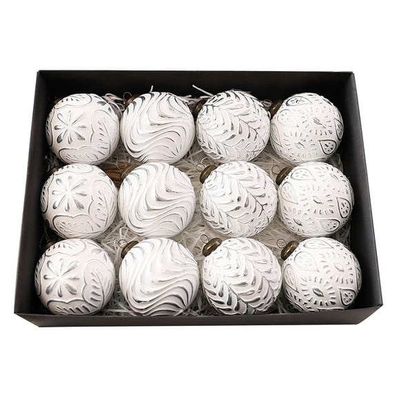 chaungfeng Vintage Christmas Ornaments for Tree Decorations - Rustic Christmas Ball Ornaments Silver for Indoor Holiday Xmas Decor - 80mm 3.15inch, Pack of 12