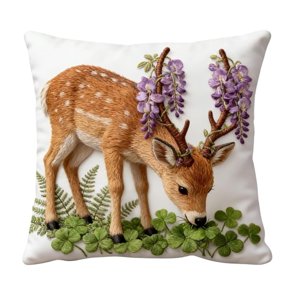 chaungfeng Vintage Forest Animals Pillow Cover, Deer Decor Throw Pillow Covers Wildlife Pillowcase Cushion Case Pillow Decorative for Couch Sofa Home Office Outdoors 18x18 Inch