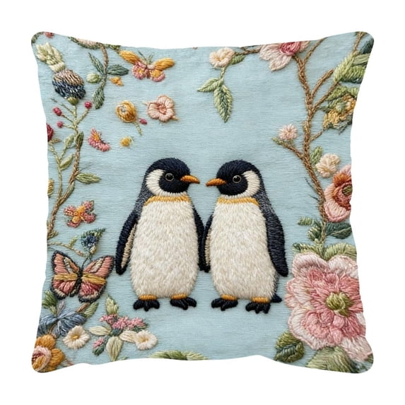 chaungfeng Vintage Forest Animals Pillow Cover, Penguin Decor Throw Pillow Covers Wildlife Pillowcase Cushion Case Pillow Decorative for Couch Sofa Home Office Outdoors 18x18 Inch