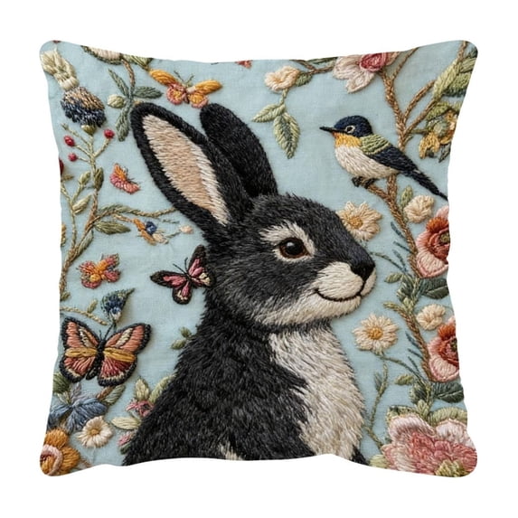 chaungfeng Vintage Forest Animals Pillow Cover, Rabbit Decor Throw Pillow Covers Wildlife Pillowcase Cushion Case Pillow Decorative for Couch Sofa Home Office Outdoors 18x18 Inch