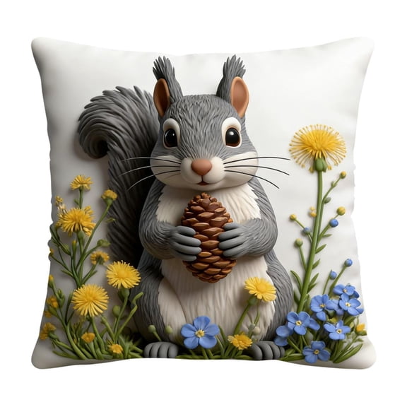 chaungfeng Vintage Forest Animals Pillow Cover, Squirrel Decor Throw Pillow Covers Wildlife Pillowcase Cushion Case Pillow Decorative for Couch Sofa Home Office Outdoors 18x18 Inch