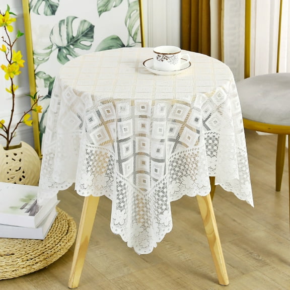 chaungfeng White Square Tablecloths with Fringe, Vintage Crochet Lace Doilies Tablecloths Table Cover Topper, Wedding Home Party Decor,Washable 35.4x35.4 Inch