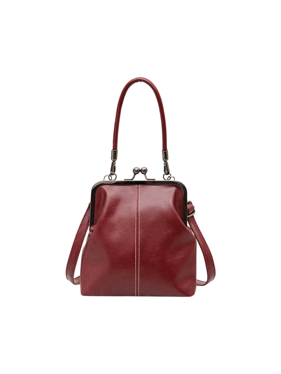 Women Spring Nostalgic Crossbody Bag, Soft Leather Texture Tote Purses Wallet Handbags with Kiss Lock Closure for Daily Life 7.5"x7.9"x2"