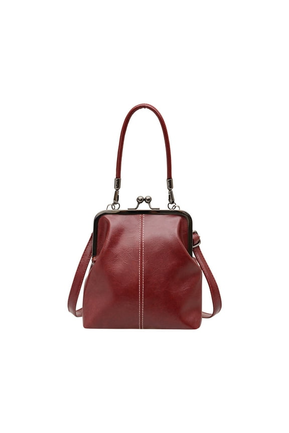 Women Spring Nostalgic Crossbody Bag, Soft Leather Texture Tote Purses Wallet Handbags with Kiss Lock Closure for Daily Life 7.5"x7.9"x2"