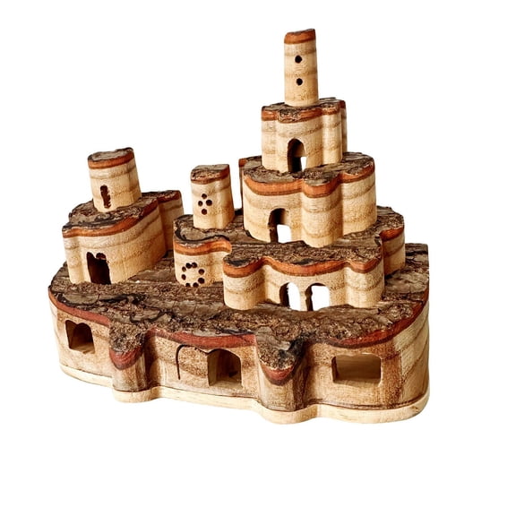 chaungfeng Wooden Expandable Telescopic Castle Decor (8.27in) Handcrafted Natural Solid Wood 3D Castle Figure Ornament for Shelf Desktop Display