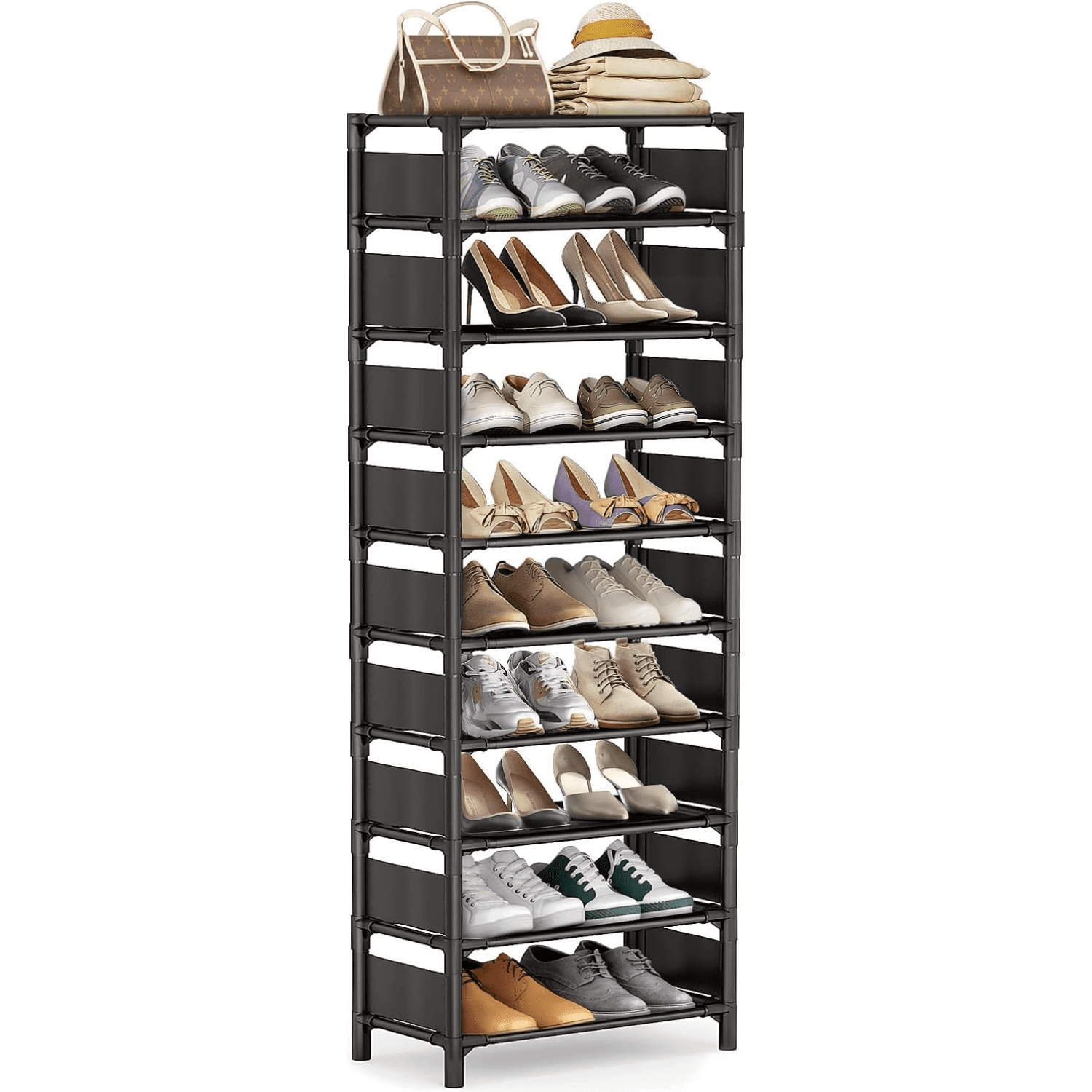 chdqwer 10 Tiers Shoe Rack Tall Narrow Shoe Rack Sturdy Stackable Shoe