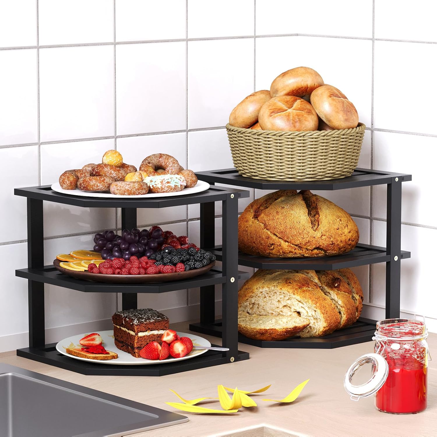 chdqwer 3 Tier Corner Shelf(2 Pack) Dish Drying Rack Plate Organizer ...