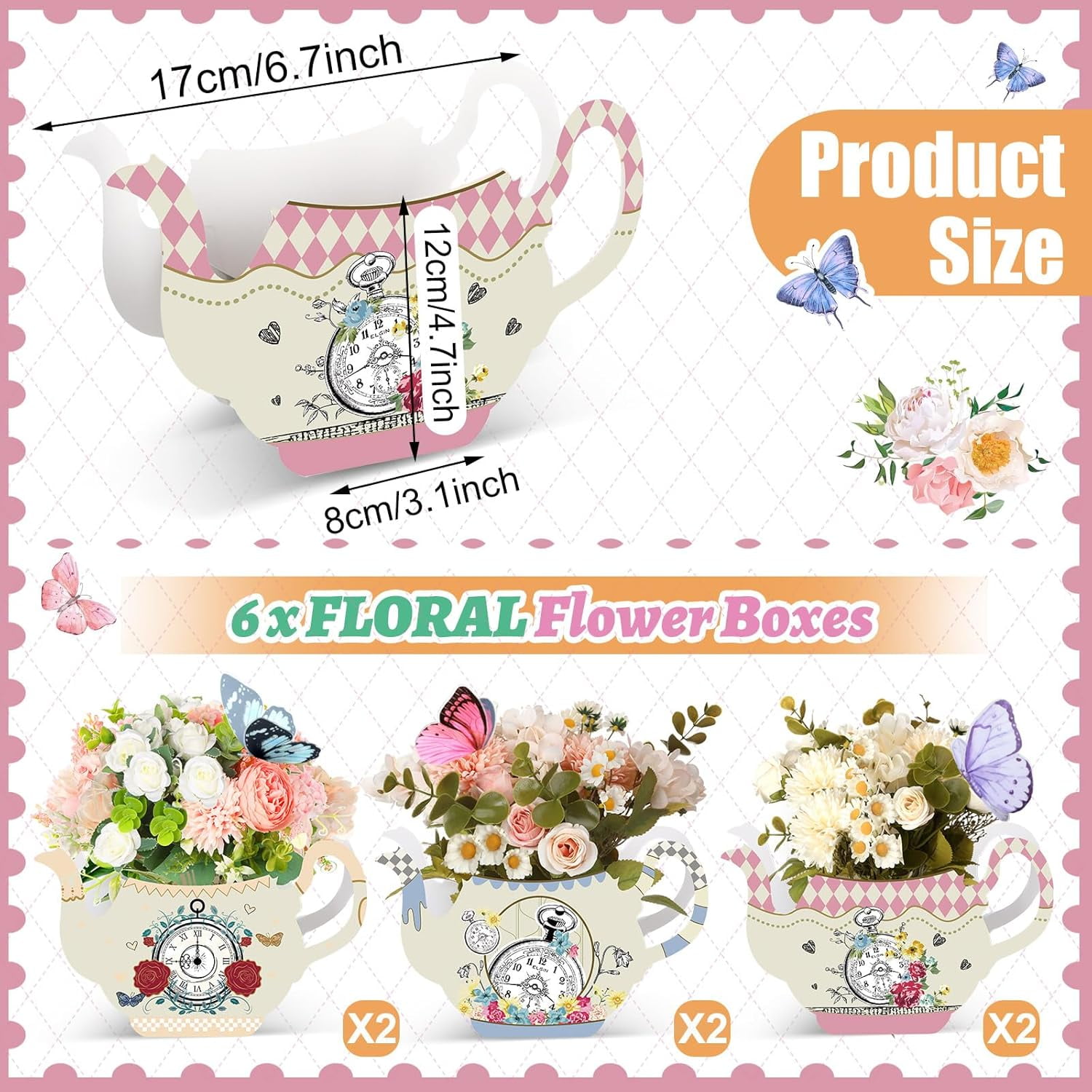 chdqwer 6 Pcs Tea Party Decorations Princess Party Flower Boxes ...