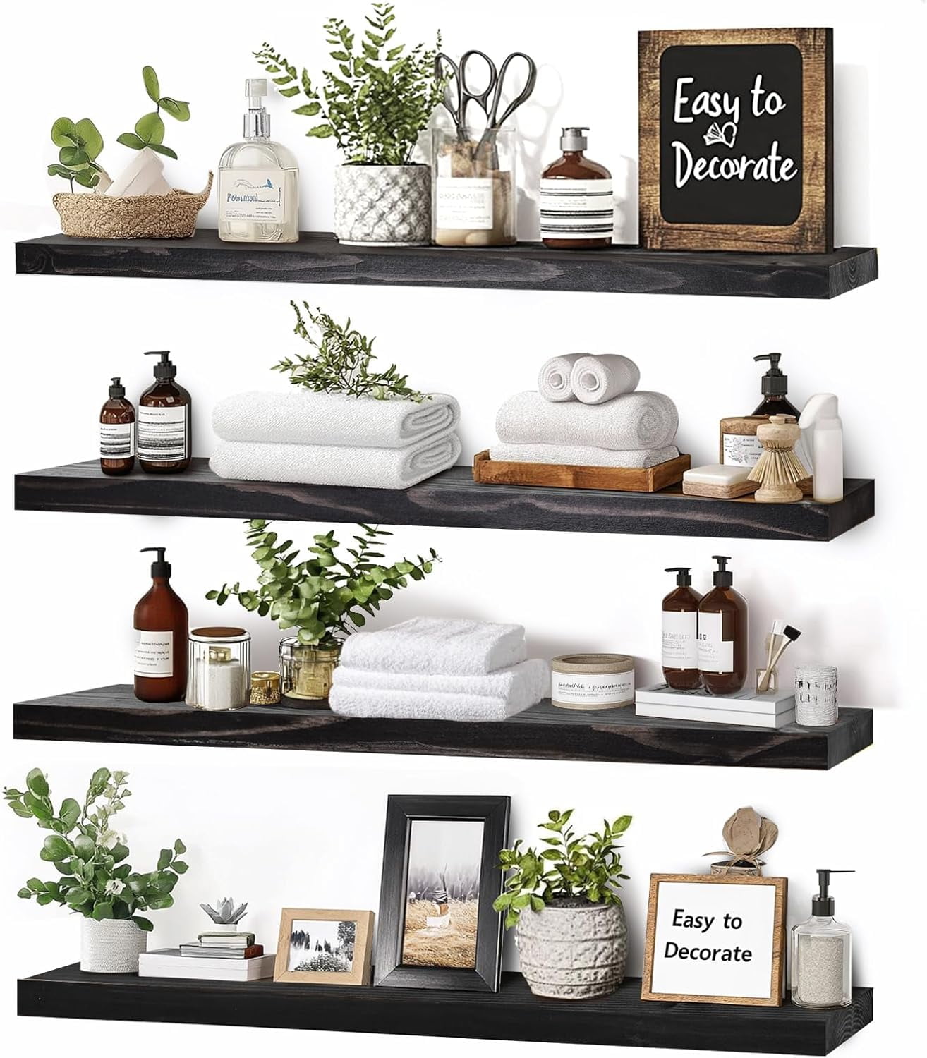 chdqwer Floating Wall Shelves 2-Pack - 24-Inch Rustic Brown Wooden ...