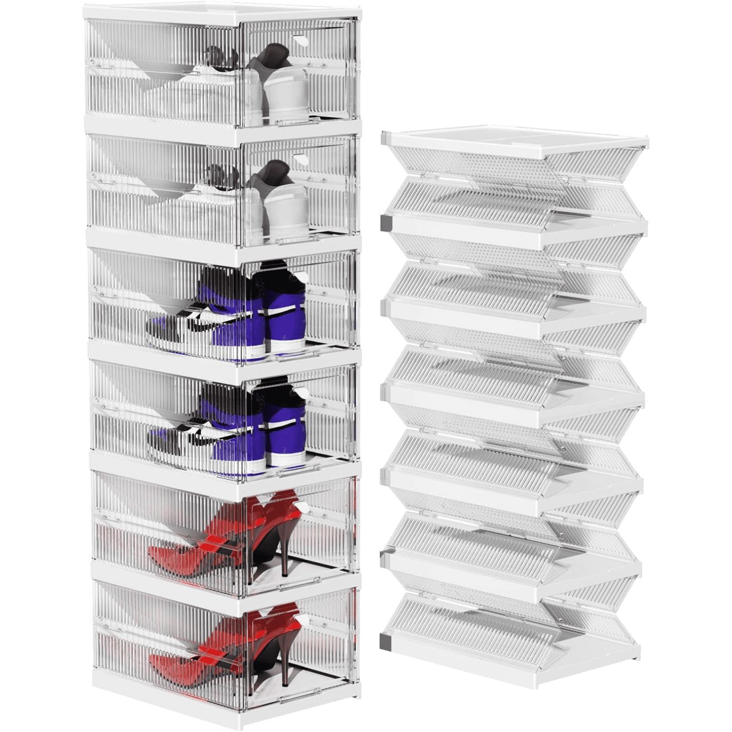 byfn Shoe Boxes Clear Plastic Stackable Shoe Storage Organizer Boxes ...