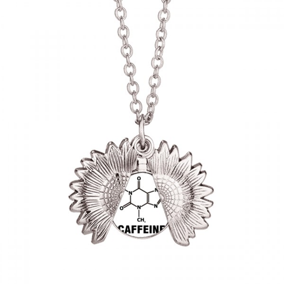 checal caffeine substance molecule sunflower necklace pendant locket jewelry