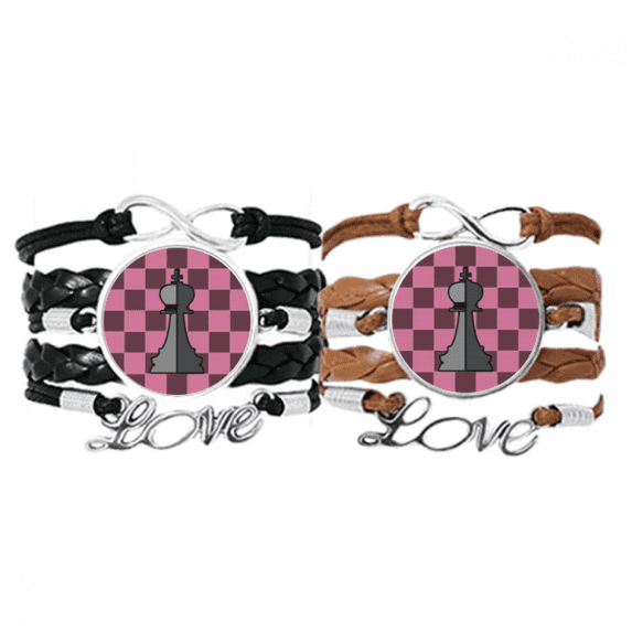 checkerboard king white word chess bracelet hand strap leather wristband double set
