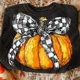thumbnail image 1 of checkered bow Pumpkin Sweatshirt, coquette Sweatshirt, Fall pumpkin Sweatshirt, Thanksgiving Sweatshirt, Autumn Sweatshirt, Fall shirt, Pumpkins bow Sweatshirt, 1 of 5