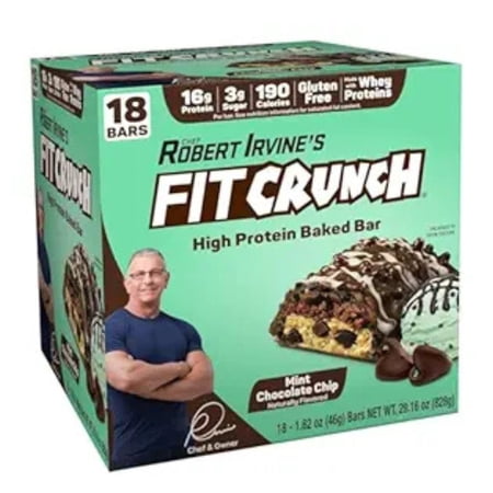 chef Fit-Crunch Snack Size Protein Bars, 6-Layer Baked Bar, Soft Cake Core (18 Bars, Mint Chocolate Chip