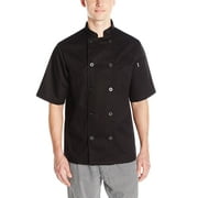 chef code basic short sleeve chef coat with pearl buttons, chef jacket, Black, L