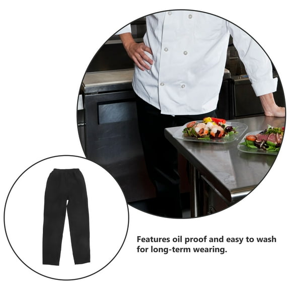 Men's Chef Workwear Trousers Classic Cargo Baggy Kitchen Pants with Elastic Waist Black Size L