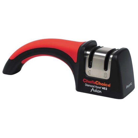 Chef'sChoice 463 Pronto Diamond Hone Manual Knife 15 Degree Santoku Knives Extremely Fast Sharpening, 2-Stage, Red